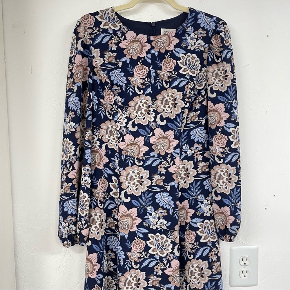 Eliza J Blue Pink Floral Long Sleeve Midi Dress Womens 6 Prairie Cottage Core - Picture 3 of 13
